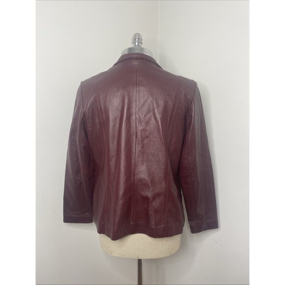 JLC New York Women Leather Coat Size L Buttery Soft Jacket Burgandy Maroon - Picture 6 of 10